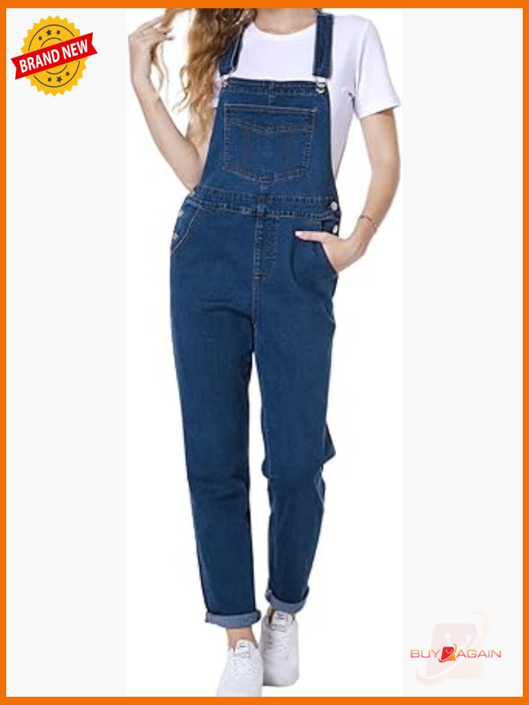 Loose Fit Bib Denim Jumpsuit Overalls With Adjustable Straps